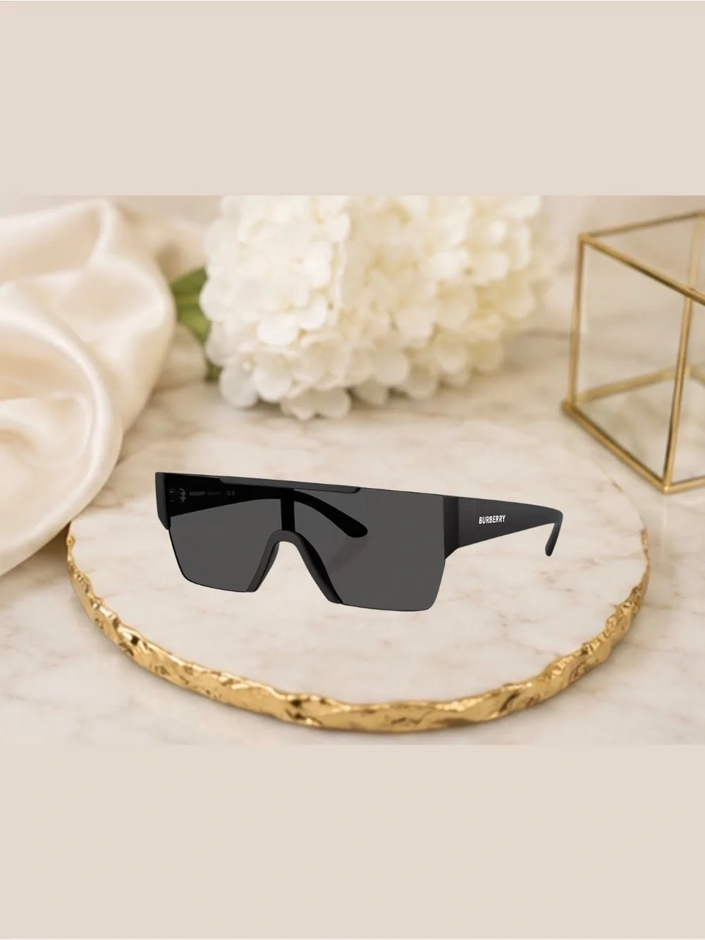 Burberry BE4291 346487 Matte Black Oversized Shield Sunglasses | Made in Italy